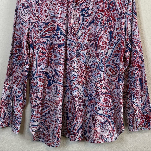 Talbots Red White Blue Paisley Long Sleeve Button Front Lightweight Blouse Top - Picture 8 of 11